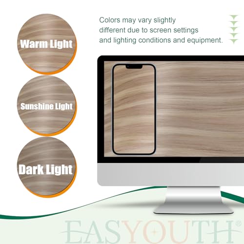 Image of Easyouth Pony Tails Human Hair Dark Blonde Mixed Bleach Blonde Ponytail Extensions - 14Inch 70g Invisible Wrap Around Ponytail Extension