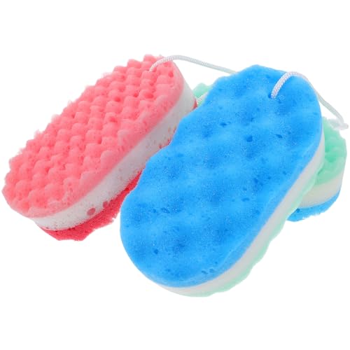 Mobestech Esponja Exfoliante de Baño 3 Piezas Triple Capa Ondas, Tamaño Compacto, Colores, Esponja Limpiadora Corporal Adecuado para Ducha y Viaje