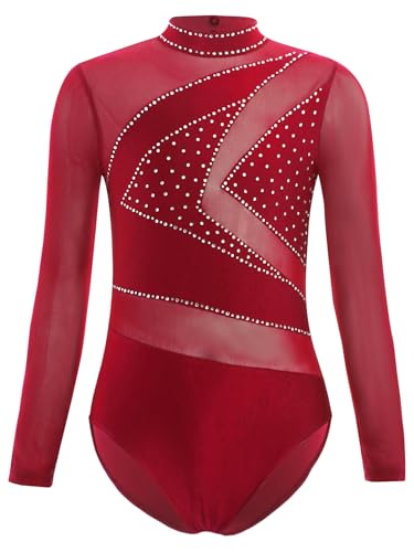 iiniim Mädchen Turnanzug Glitzer Gymnastikanzug Strass Patchwork Langarm Gymnastik Leotard Ballettanzug Trikotanzug Turnen Wettbewerb Tanzkostüm Weinrot 170-176 iiniim Mädchen Turnanzug Glitzer Gymnastikanzug Strass Patchwork Langarm Gymnastik Leotard Ballettanzug Trikotanzug Turnen Wettbewerb Tanzkostüm Weinrot 170-176