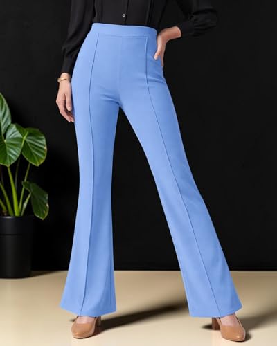 Image of Women Solid Flared Trousers Pack of 2 | High Waist Stretchable Office Pants for Women | Formal Bell Bottom Palazzo Trouser Combo