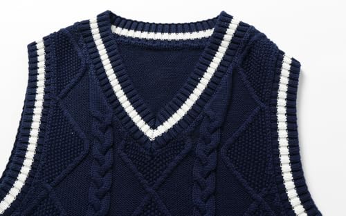 Boys Girls Cable Knit Sweater Vest Cotton V Neck Sleeveless Argyle School Uniform Vests 4T-14Y3