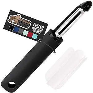 Gorilla Grip Swivel Vegetable Peeler, Sharp Stainless Steel Blades, Soft Comfortable Handle, Dishwasher Safe, Kitchen Food Peelers, Quicker Peeling, Peel Vegetables, Potatoes, with Blade Guard, Black