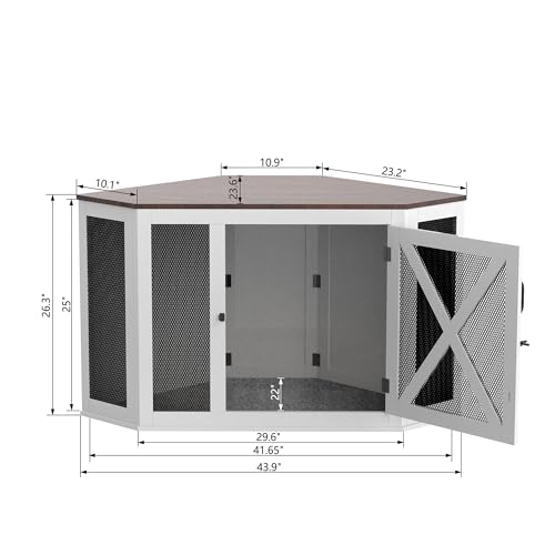 Xilingol Corner Dog Crate Furniture, Wooden Dog Kennel End Table with Mesh, Cage/House for Small Medium Large Dog, Decorative Pet Crate Indoor Use