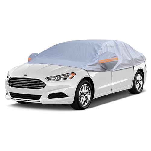 AltoCover Half Car Cover Top Windshield & Sunroof Cover for Ice and Snow with Cotton Liner Car Cover Waterproof All Weather for Snow Sun Rain Dust UV Protection Fit Sedan Universal