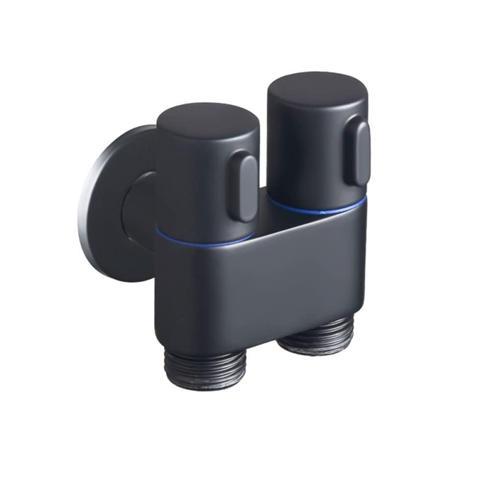 Válvula de ángulo de Tres vías Divisor de Agua de uno en Dos Salidas Adaptador de Grifo de Lavadora de Doble Uso Accesorios de baño, Negro Good