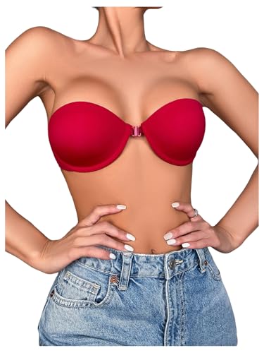 Image of RoseSeek Women's Strapless Underwire Push Up Front Closure Bra | Front Closure, Bandeau Bra, Tube Tops