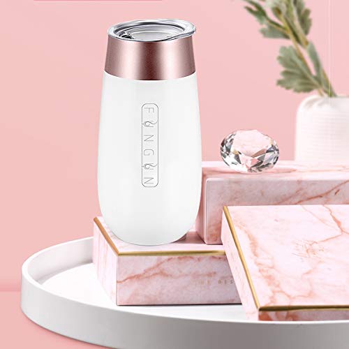 6 Pack Stemless Champagne Flutes Double-insulated Champagne Tumbler with Lips, Fungun 6 OZ Stainless Steel Unbreakable Cocktail Cups for Coffee Wine Glass Tumbler (Rose Gold + White)