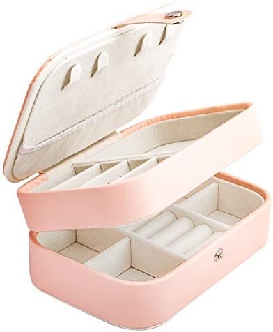 Jewellery Box Mirrored Jewellery Boxes Organiser for Women Small Travel Jewelry Storage Case for Rings Earrings Necklace Bracelets Faux Leather Jewellery gift boxes for women-Orange Pink