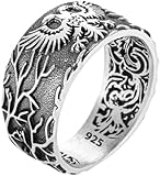 925 Sterling Silver Handmade Double Headed Eagle Pattern Men's Wedding Ring Band Ring (10)