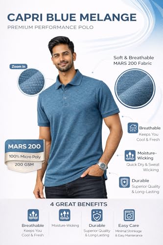 Image of Men's Polo T-Shirt | Breathable, Moisture-Wicking, Soft & Lightweight | Regular Fit Casual & Travel Wear