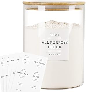 HHMJSM Large Glass Storage Jars With Airtight Bamboo Lid - 100 Fl Oz Thicken Kitchen Glass Food Storage Canister With 42 Pantry Labels - Big Clear Flour And Sugar Containers Farmhouse