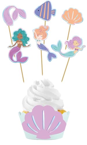 Folat B.V. - Folat 23937 Aniversário azul com purpurpurina iridiscente-Set Cupcakes-Mermaid Magic-6 Sets-decorações de sereia para festas de mundo subaquático, multicolorido