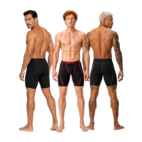 DEVOPS 3 Pack Men's Compression Shorts Underwear (Medium, Black/Black/Black)