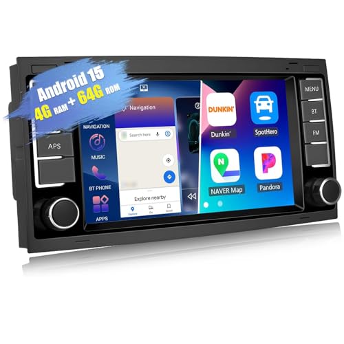 CAMECHO 4+64G Android 15 autoradio pour VW Touareg Transporter T5 Multivan 2004-2011 avec Carplay Android Auto Bluetooth 5.0,8 Pouces 2 Din avec GPS WiFi DSP FM/RDS SWC...