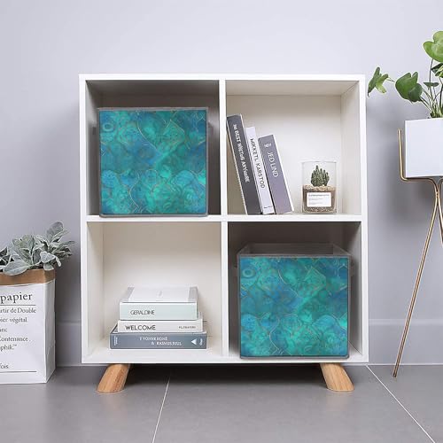 Bacs de rangement pliables avec poignées au design turquoise robuste