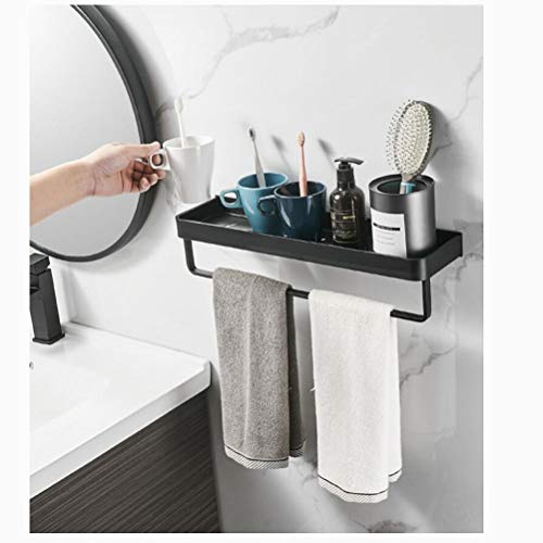 NGXL Porte-Serviettes, étagère carrée Salle de Tablette avec Towel et Mur montées sur Rail, en Alliage d'aluminium Solide Fini Noir Mat,Noir,30cm