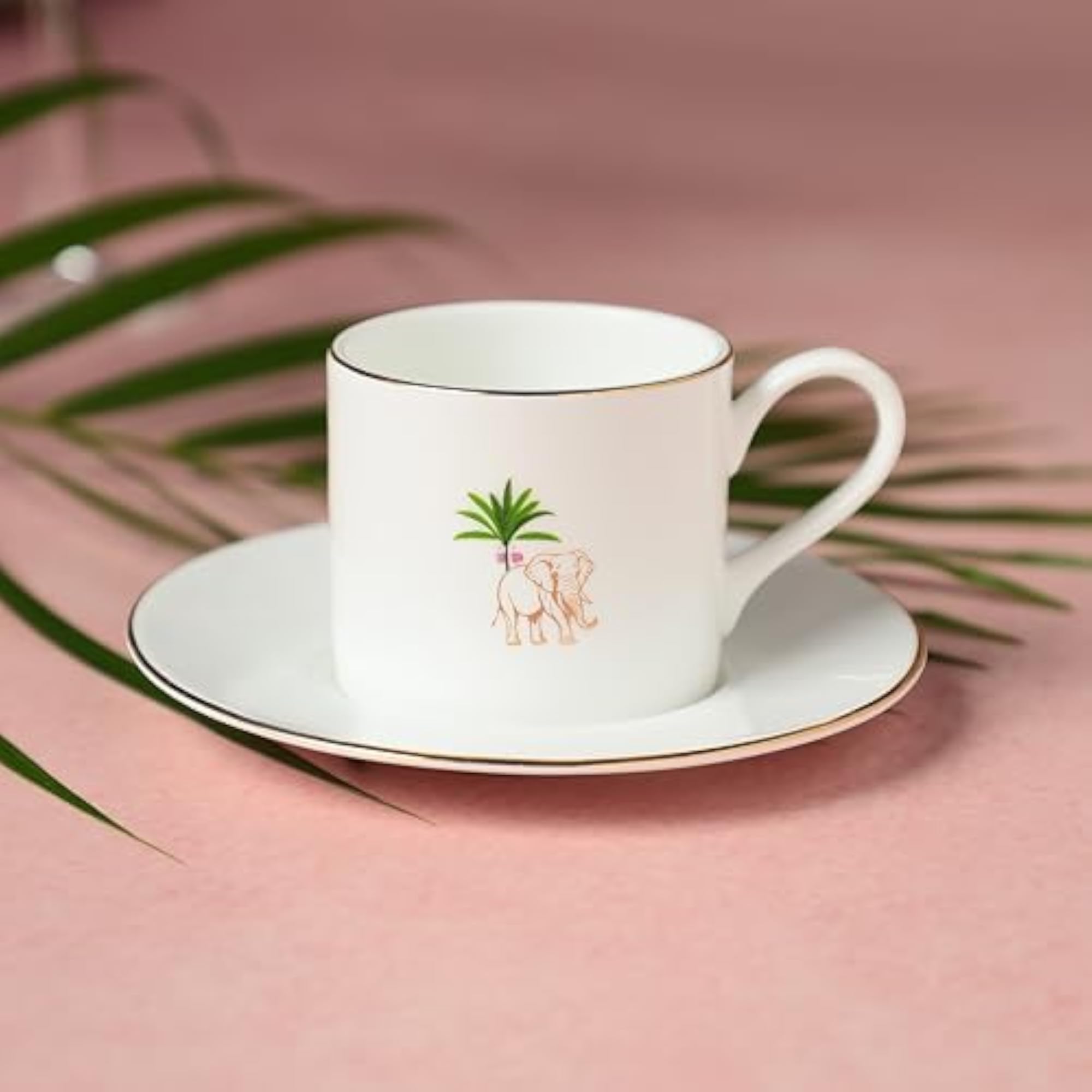 Fine Ceramic Tea Cup & Saucer Set with Peacock Print
