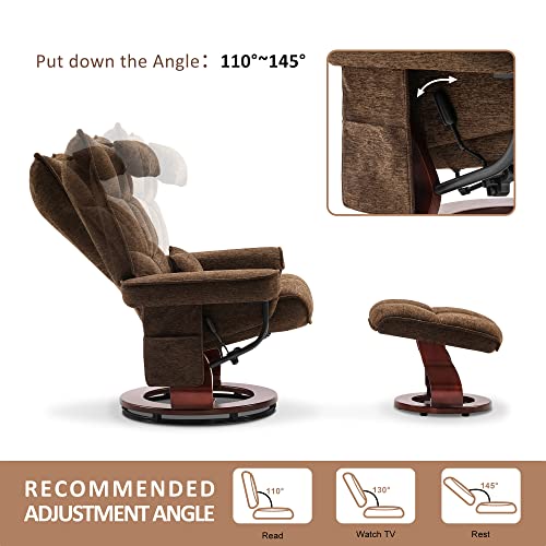 Mcombo Swivel Recliner With Ottoman, Massage Tv Chairs With Neck Pillow And Side Pocket For Living Reading Room, Chenille Fabric 4188 (Brown) #TOP5