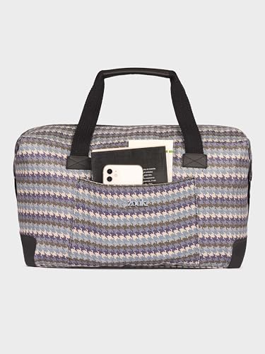Image of ZOUK Collapsible Duffle Bag for Men and Women | Lightweight Foldable Travel Duffel Bag | Vegan Leather & Handcrafted Fabric | Water-Resistant Lining | 33L Weekend & Short Trip Bag | Bombay Houndstooth
