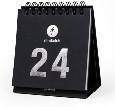 YM Sketch 2024 Black Mini Desk Calendar|9x9 cm Silver foil 250 gsm 12 ...
