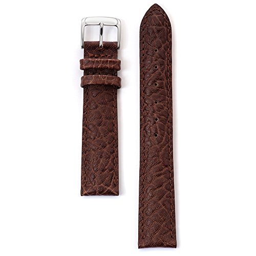 Speidel Genuine Leather Watch Band 24mm Brown Cowhide Buffalo Grain Replacement Strap, Stainless Steel Metal Buckle Clasp, Watchband Fits Most Watch Brands