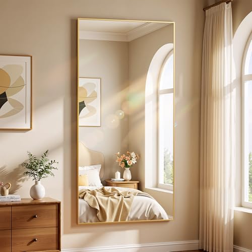 Image of BEAUTYPEAK 80 inchx40 inch Rectangle Full Body Floor Mirrors, Full Length Mirror Hanging or Leaning, Aluminum Alloy Frame Wall Mirror for Bedroom, Dressing Room, Gold