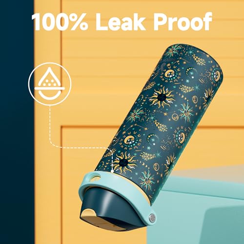 Image of 24 oz Insulated Water Bottle with Straw: Meoky Stainless Steel Metal Water Bottle with 2-in-1 Lid - Leak Proof, Cold for 24 Hours, Protective Silicone Base, BPA-Free for Sports Travel Car, Tarot