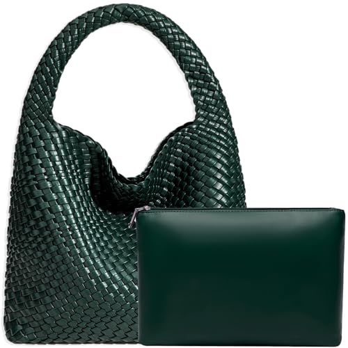 Image of JINMANXUE Woven Tote Bag for Women, Fashion Hobo Handbag, Travel Top-handle Shoulder Bag, Beach Underarm Bag with Purse