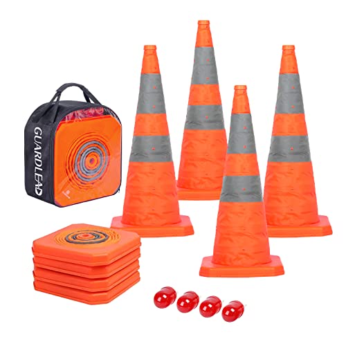 4 Pack 28 inch Collapsible Traffic Cones with LED Light, Safety Cones