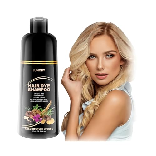 Lunory Light Blonde Hair Dye Shampoo for Gray Coverage - 3 IN 1 Hair Color Shampoo with Argan Oil & Ginseng, Ammonia & Paraben Free, Long Lasting Semi-Permanent Natural Color for Women & Men (500ml)