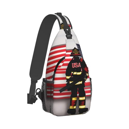 Bolso cruzado tipo sling con bandera de bombero USA miniatura 2