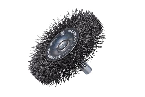 Image of Century Drill & Tool 76421 2.5 inch Durable Coarse Crimped Radial Wire Brush, 1 /4 inch Drill Shank, 4,500 RPM - Ideal for Rust /Paint Removal, Deburring, & More