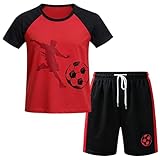 Dinopjs Kinder Fußballtrikot Set Trikot Fussball Jungen Baumwolle, Personalisiert Trainingsanzug (T-Shirt und Shorts) mit Fussballspieler Motiv Fußball Tshirt Kurzarm Football Tops Für 5-6 Jahre