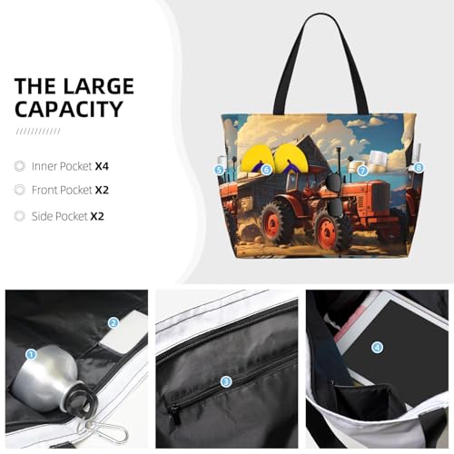 Lone Hyena Print 28L Large Beach Tote Bag, 7 Pockets Waterproof Travel Shoulder Bag, Gym Oversized Tote3