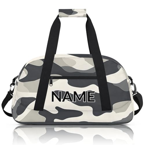 Personalized Custom Black Grey Camo Gym Bag for Women Men Carry on Travel Duffel Tote Gray Camouflage Overnight Workout Weekender Bag