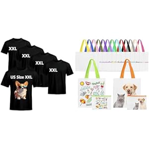 Joyclub Bundle of 5 PCS Black Blank t Shirts and 30 Pack Sublimation Tote Bags