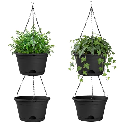 Nooulap 4 Pack Hanging Planters, 10 Inch Hanging Plant Pot with Hanger Chain & Drainage Trays,...