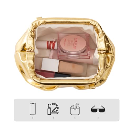 Image of BRYCTSISEN Pleated Evening Vegan Leather Clutch Handbag Purse Metallic PU Cloud Shoulder Bag for Women Evening Purse Handbag