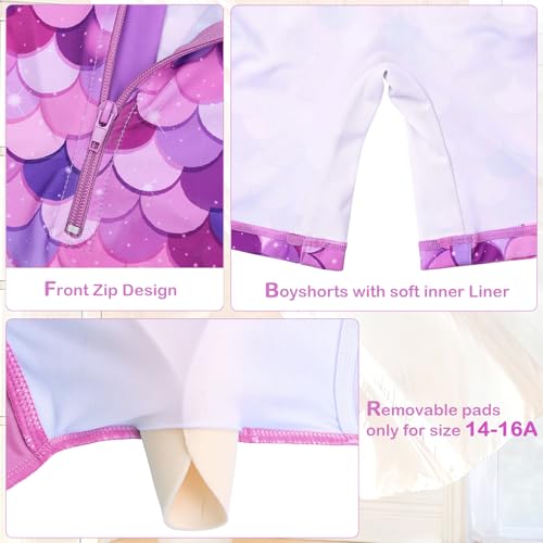 Image of TFJH E Short Sleeve Girls Swimsuits UV 50+ One Pieces Zipper 2-14Y | From beach vacations and pool parties to cruises and water parks, this colorful floral swimsuit is her summer favorite