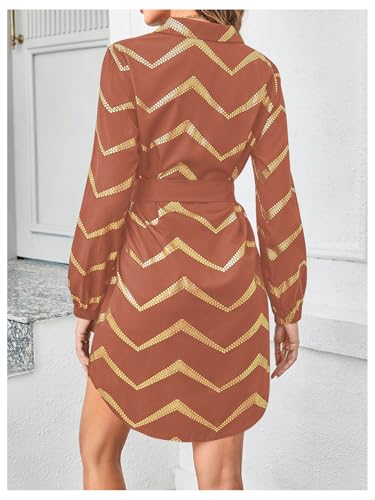 Image of SweatyRocks Women's Metallic Gold Long Sleeve Dresses Collar Shirtdress Casino Night Party Outfit