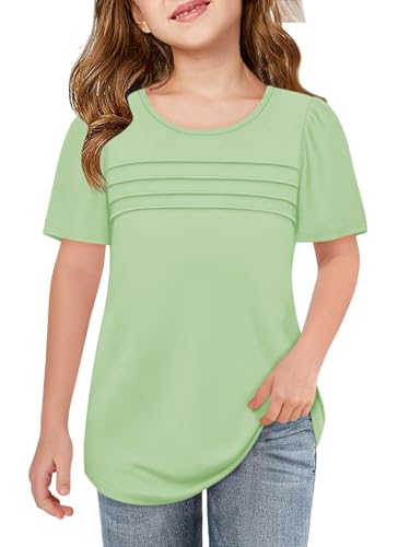 Image of Imily Bela Girls Pleated Short Sleeve T Shirts Kids Summer Crewneck Shirts Casual Tops Tees 5-14 Years
