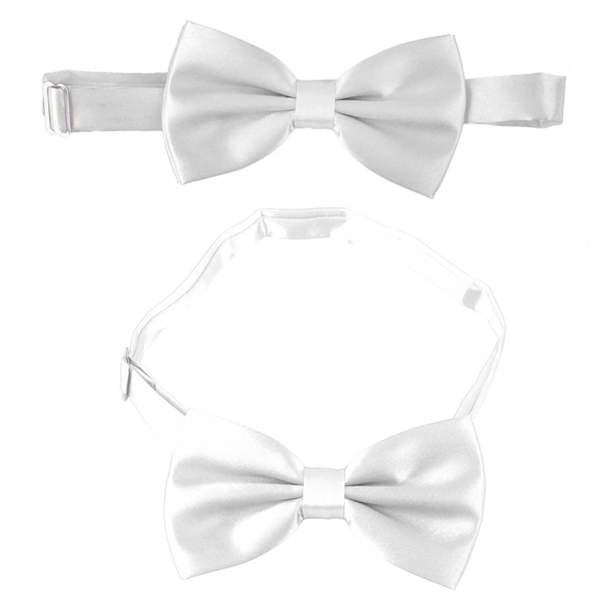 GALPADA Ensemble 3 Pièces Ceinture de Smoking Homme Blanc en Polyester Brillant Nœud Classique Pré-noué et Mouchoir, Taille Ajustable pour Cérémonies Formelles
