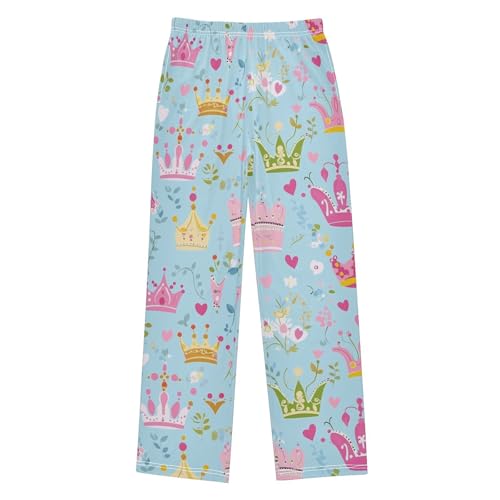 Princess Crown Floral Boys Long Pants Soft Trousers Elastic Waist Kids Lounge Bottoms with Pockets S-XL
