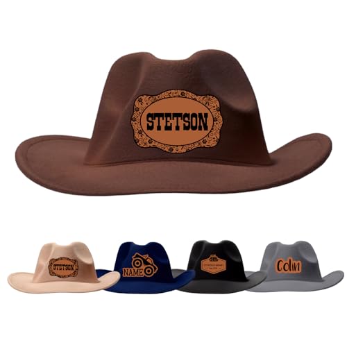 Personalized Western Cowboy Hat for Men - Custom Name Dad Son Hat - Sewn Leather Patch Cowgirl Hats for Women