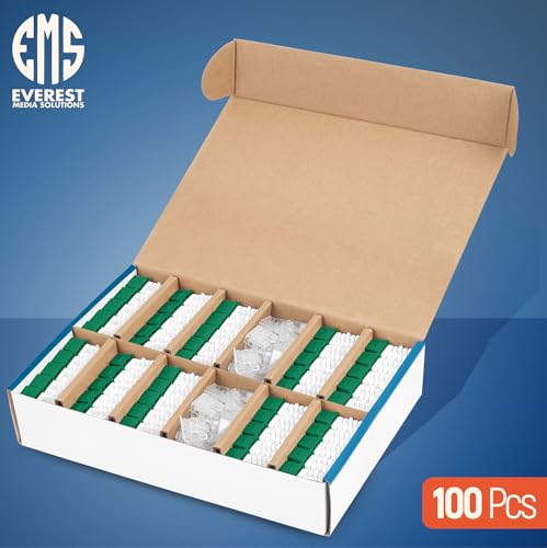 Image of Everest 90 Degree RJ45 cat6 Keystone Jacks Slim Profile 100-Pack Green | Compatible with 90 Angled Speed Termination Tool - easyJACK (B094WB91H3)