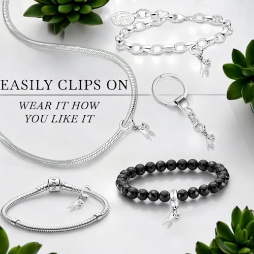 Bolenvi Dangling Tooth Molar Dentist Clip On Open Dangle Pendant, 925 Sterling Silver Charms, Compatible with Pandora & Other Charm Bracelets & Necklaces DIY Jewelry4