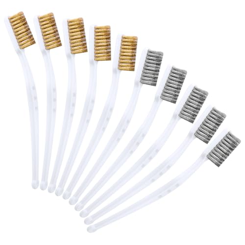 TNEDFOD 10 Stück Messingbürste, Messing Drahtbürste, 3D Drucker Reinigung Wire Brush, Messingbürste Klein, Rost Drahtbürste, für Reiniger Schmutz Schweißen Schlacken Rost, Gelb Silber