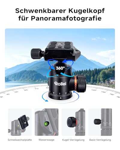 Rollei C5i Stativ Kamera Schwarz, 156cm Reisestativ Leicht aus Carbon Fotostativ mit Kugelkopf & Stativtasche Verwendbar als Macrostativ & Monopod Kompaktes Dreibeinstativ für DSLR & Smartphone