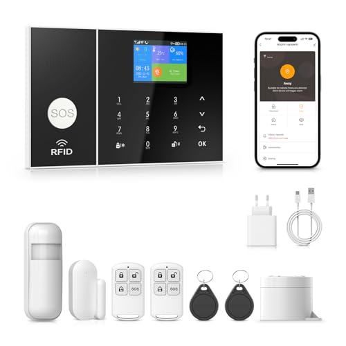 PGST Sistema de Alarma para casa,Kit inalámbrico, WiFi, 4G gsm, Admite Alarma de conexión SMS/App Push, 100 Zonas, aplicación Smart Life (Tuya),Compatible con Google Home y Alexa