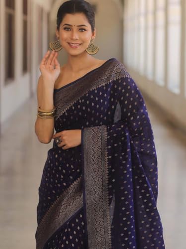 Image of Women's Soft Pure Silk Banarasi Saree and Unstitched Blouse Piece with Jacquard Zari Woven | Saree for Women